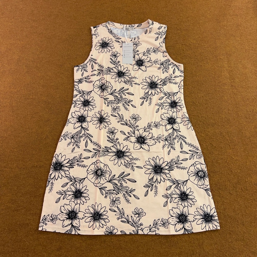 Wiholl Womens Medium Pink Floral Sleeveless Crew Neck A-Line Shift Dress NWT